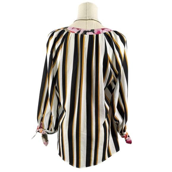 Fig & Flower Striped Floral Blouse | Mixed Print Boho Top | Size Small - Picture 3 of 12